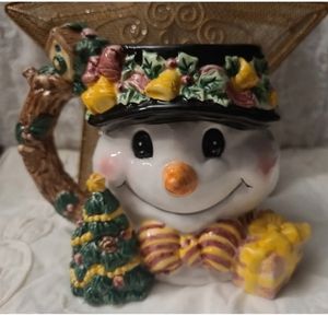 Christmas Snowman Cermaic Mug With Presents & A Christmas Tree